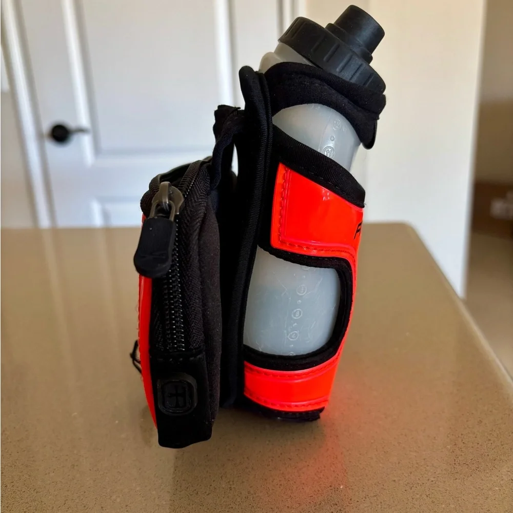 Fitletic HydraPocket Handheld 12 oz Water Bottle Carrier Orange & Black